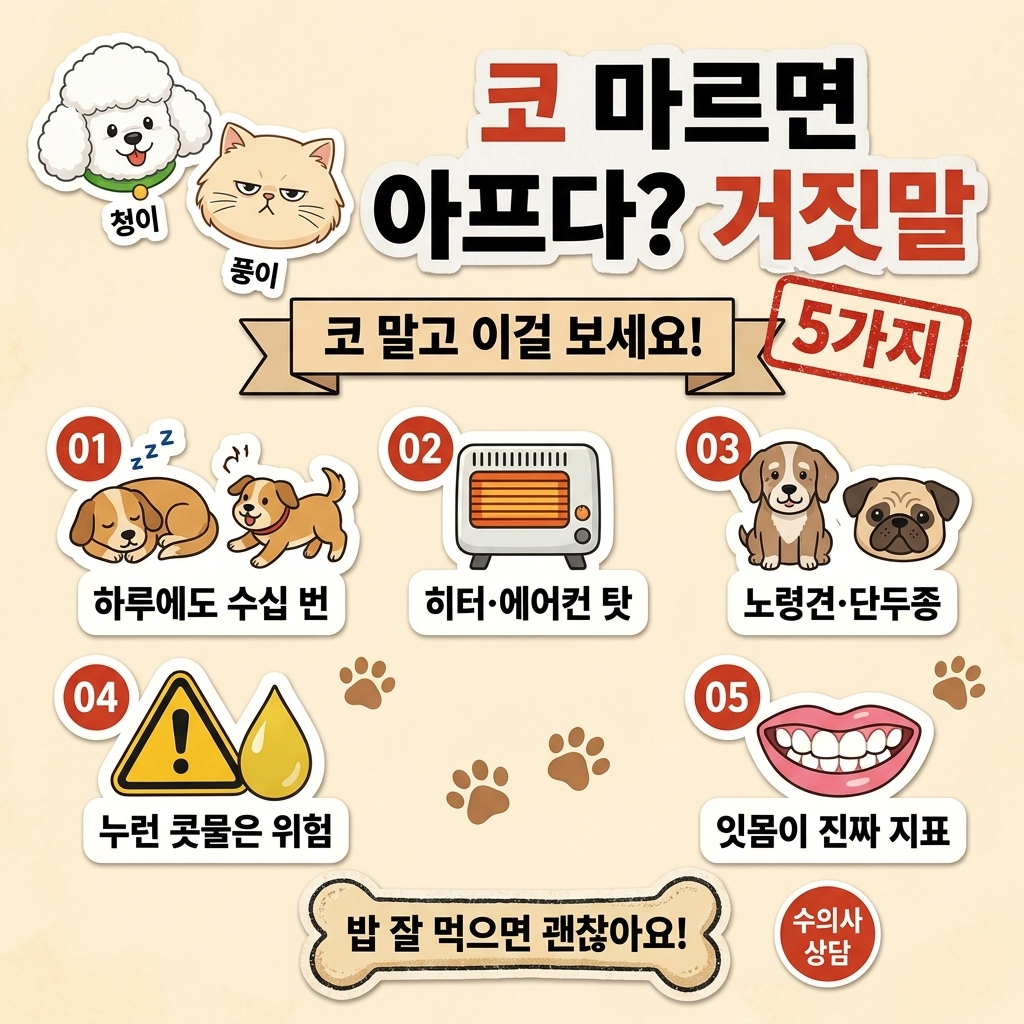강아지 코가 마르면 아프다?