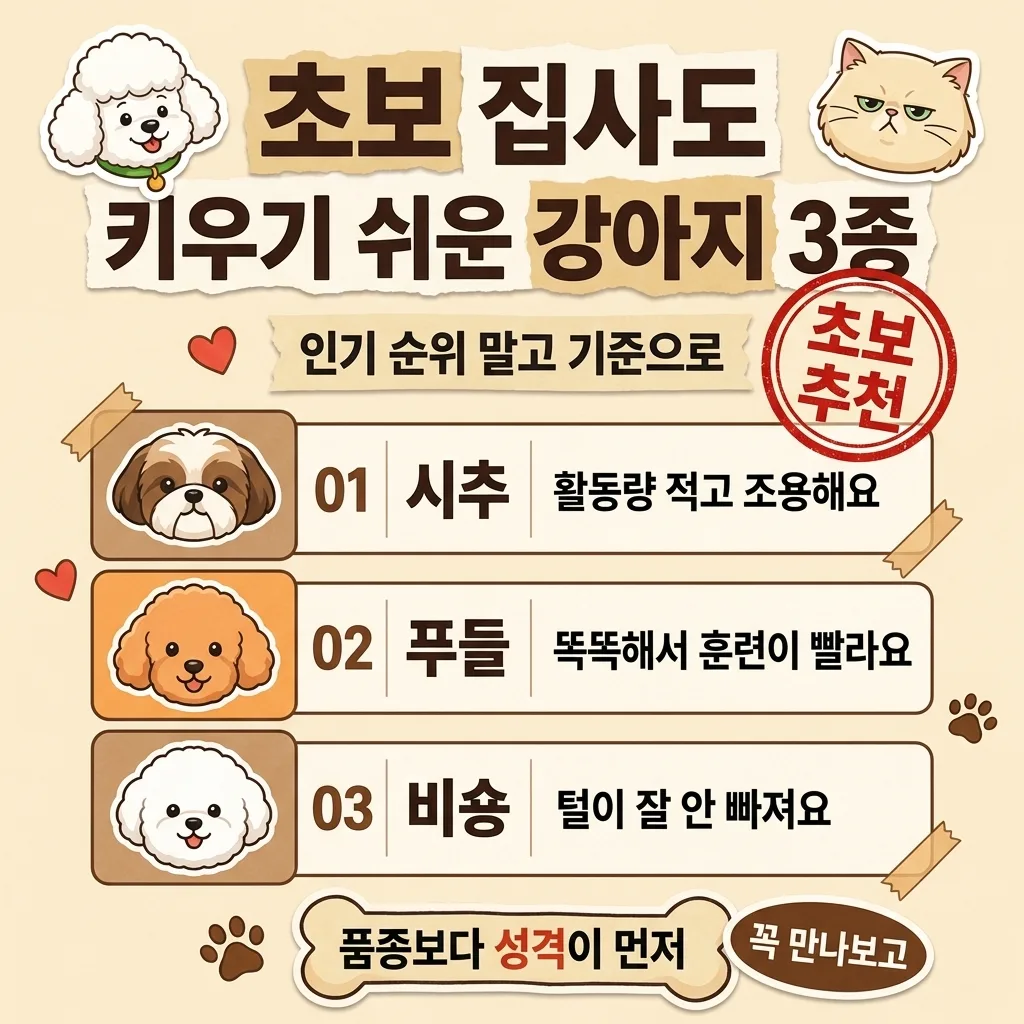 초보자에게 딱 맞는 강아지 품종 추천 — 시추·푸들·비숑을 고른 이유